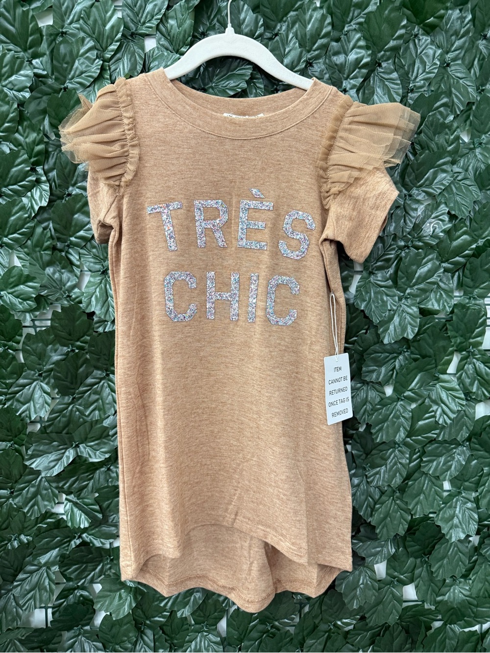 Joyfolie Tres Chic Girls' Tan Ruffle-Sleeve Top - Mia Joy